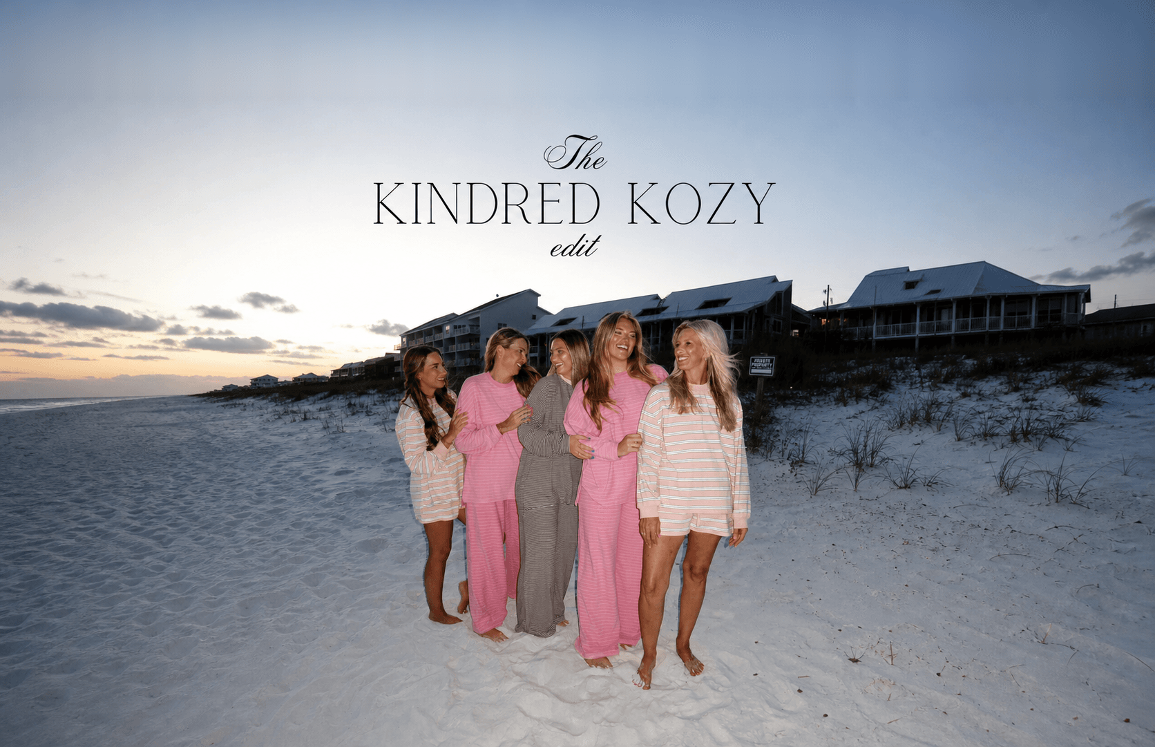 The Kindred Kozy edit, featuring five women wearing the new lounge collection on the beach