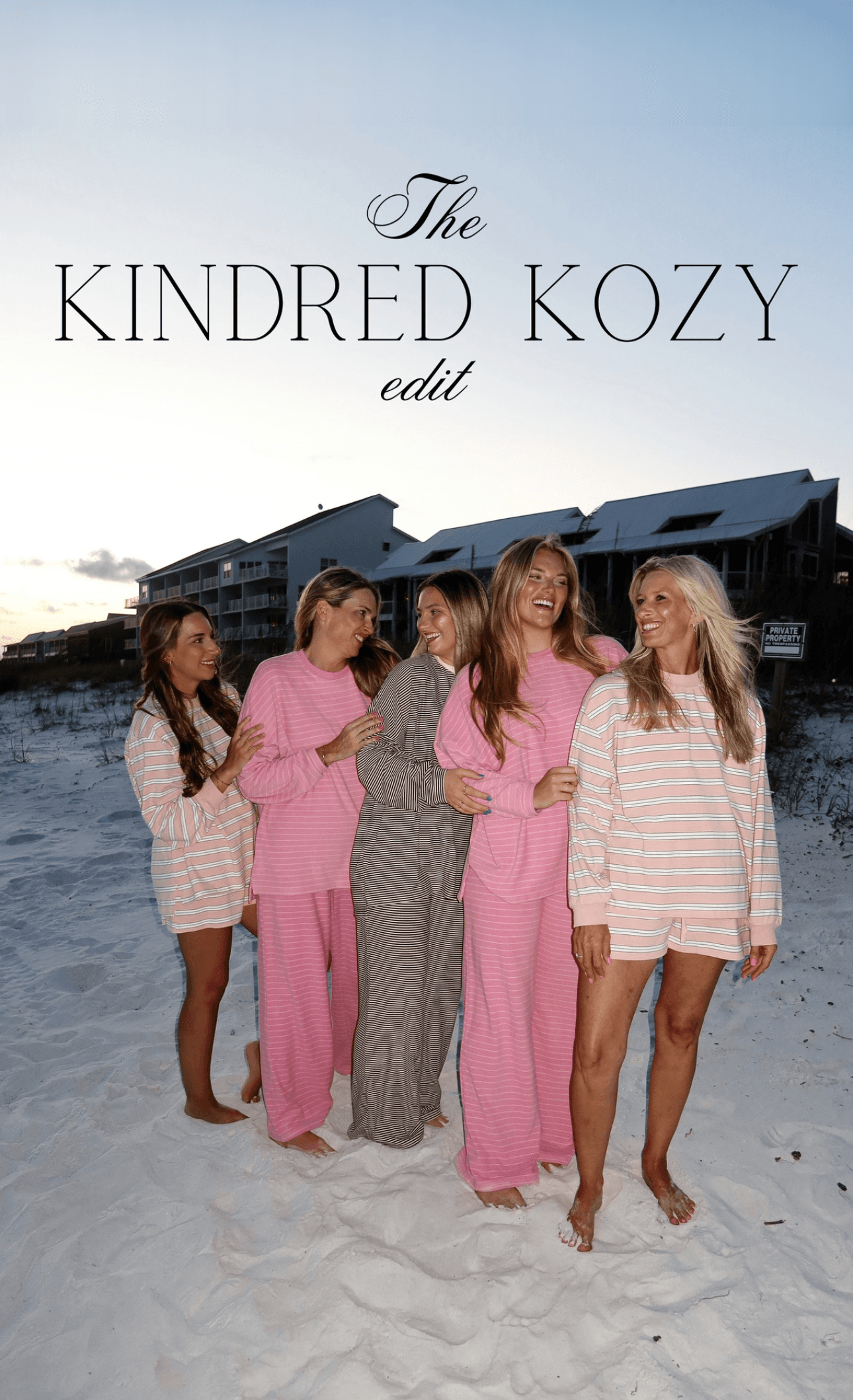 The Kindred Kozy edit, featuring five women wearing the new lounge collection on the beach